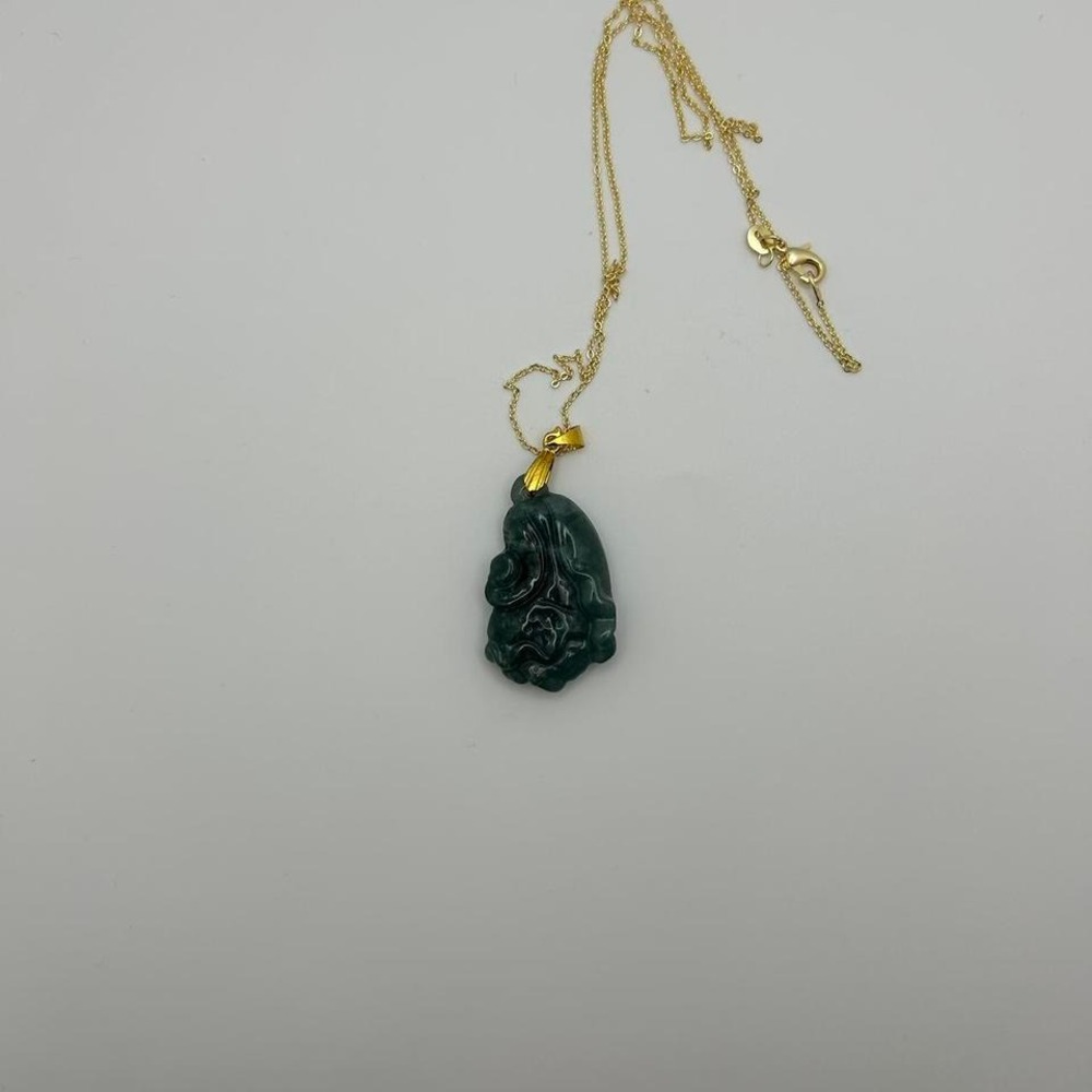 Burma‎ Jade Goodluck Cabbage Carved Pendant w/ 24K Gold Plated Chain - Picture 4 of 6